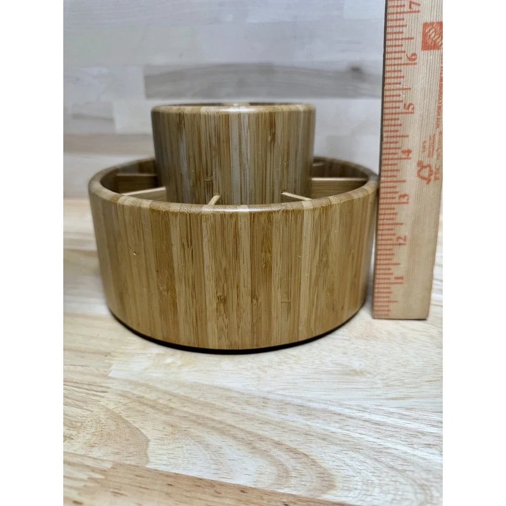 Pampered Chef Bamboo Tool Turn About Carousel Utensil Holder Caddy #2172 RETIRED